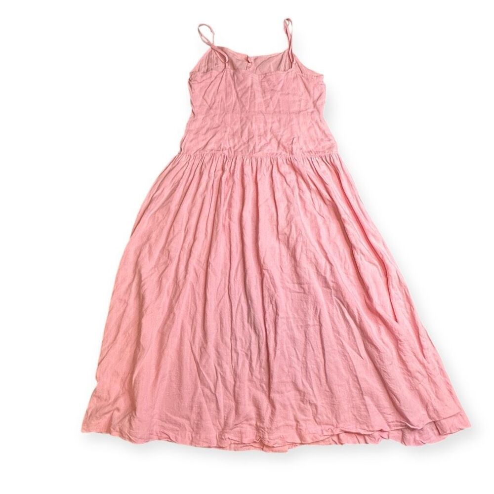 URBAN OUTFITTERS Women’s Pink Linen Blend Button-Front Drop Waist Midi Dress Siz - Picture 4 of 8
